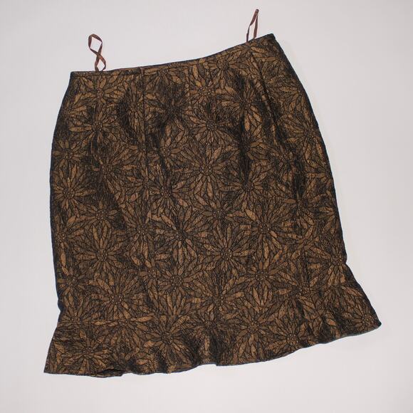 Isabel & Nina Brown Double Lined Office Skirt With Black Floral Outline Size 10 - Picture 2 of 4
